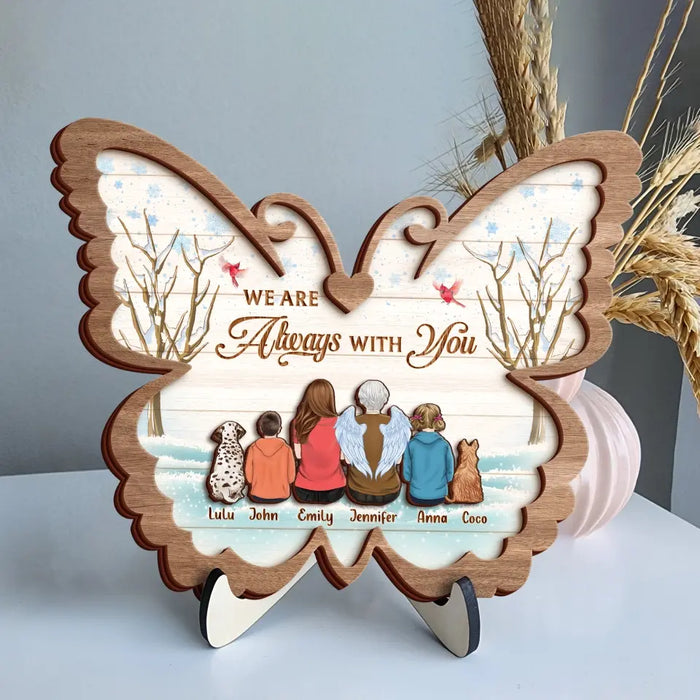 Custom Personalized Memorial Family Butterfly Wooden Art - Up to 6 People And 2 Pets - Memorial Gift Idea Family Member - I Am Always With You