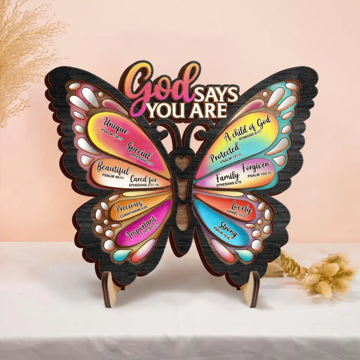 Custom Personalized Butterflty Wooden Art - Christian Gifts For Women - Faith Inspirational Gifts For Mom/ Daughter/ Sister/ Friend - God Says You Are