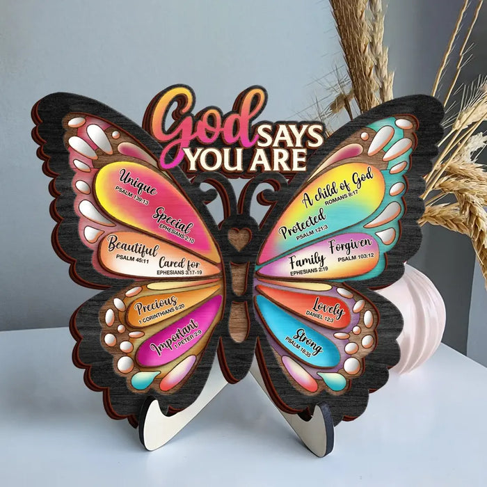 Custom Personalized Butterflty Wooden Art - Christian Gifts For Women - Faith Inspirational Gifts For Mom/ Daughter/ Sister/ Friend - God Says You Are