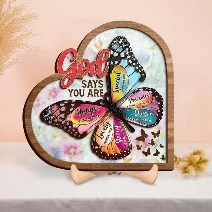 Custom Personalized Butterflty 2 Layered Art - Christian Gifts For Women - Faith Inspirational Gifts For Mom/ Daughter/ Sister/ Friend - God Says You Are