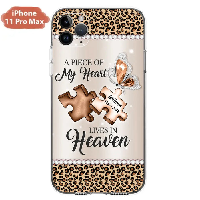 Custom Personalized Memorial Leopard Phone Case - Memorial Gift Idea for Family Member/ Father's Day/ Mother's Day - Case for iPhone/ Samsung - A Piece Of My Heart Lives In Heaven