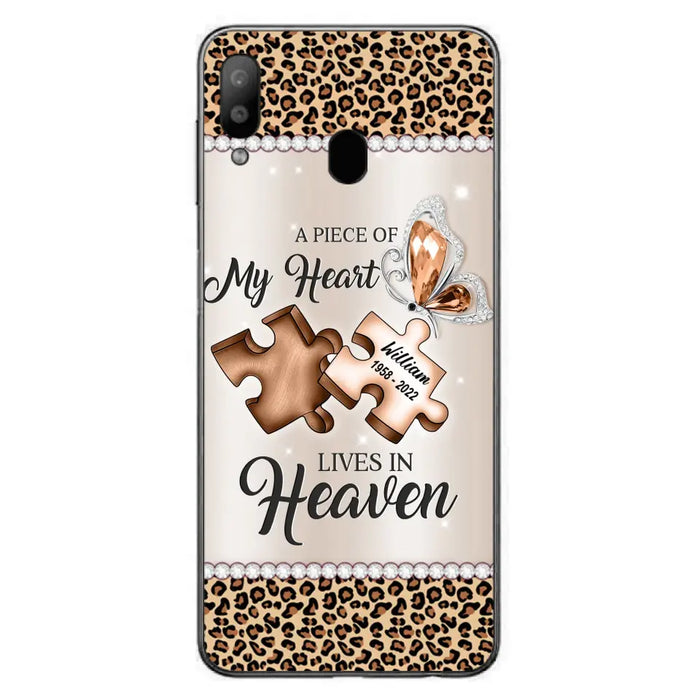 Custom Personalized Memorial Leopard Phone Case - Memorial Gift Idea for Family Member/ Father's Day/ Mother's Day - Case for iPhone/ Samsung - A Piece Of My Heart Lives In Heaven