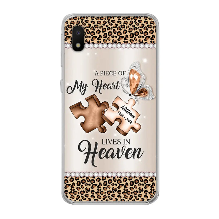 Custom Personalized Memorial Leopard Phone Case - Memorial Gift Idea for Family Member/ Father's Day/ Mother's Day - Case for iPhone/ Samsung - A Piece Of My Heart Lives In Heaven