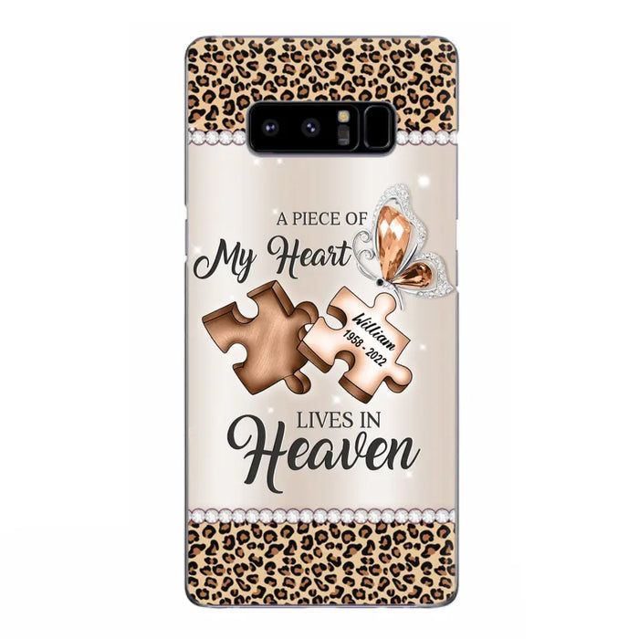 Custom Personalized Memorial Leopard Phone Case - Memorial Gift Idea for Family Member/ Father's Day/ Mother's Day - Case for iPhone/ Samsung - A Piece Of My Heart Lives In Heaven