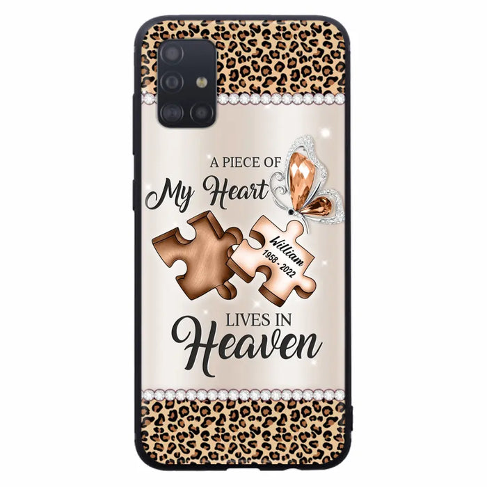 Custom Personalized Memorial Leopard Phone Case - Memorial Gift Idea for Family Member/ Father's Day/ Mother's Day - Case for iPhone/ Samsung - A Piece Of My Heart Lives In Heaven