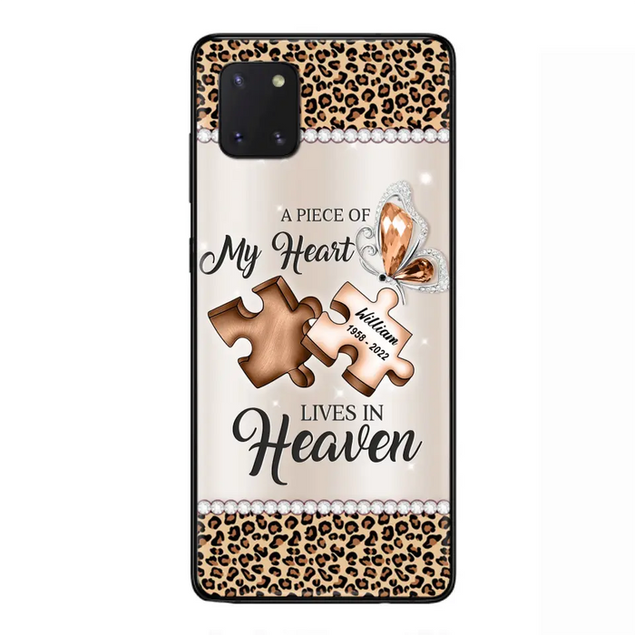 Custom Personalized Memorial Leopard Phone Case - Memorial Gift Idea for Family Member/ Father's Day/ Mother's Day - Case for iPhone/ Samsung - A Piece Of My Heart Lives In Heaven