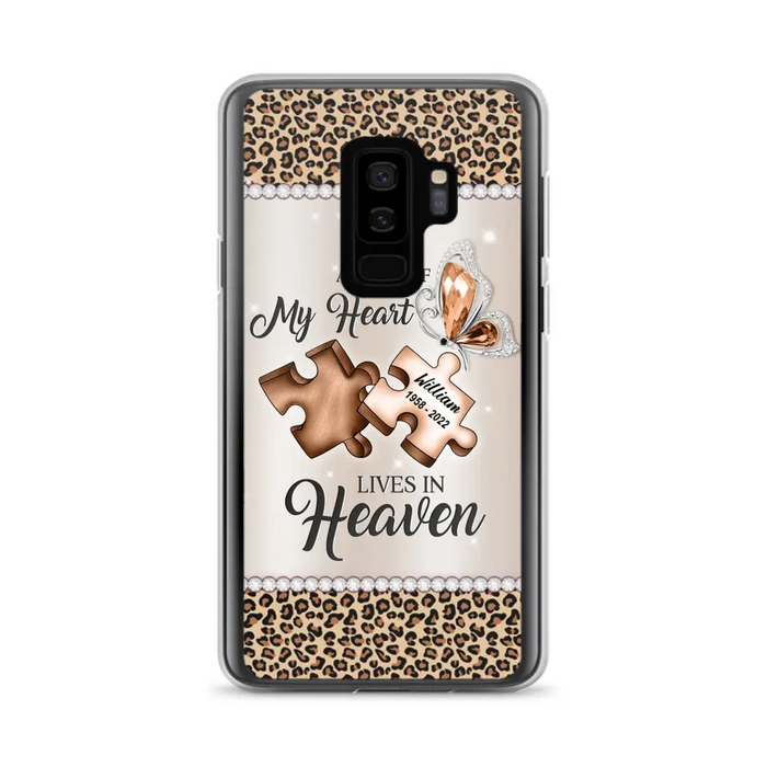 Custom Personalized Memorial Leopard Phone Case - Memorial Gift Idea for Family Member/ Father's Day/ Mother's Day - Case for iPhone/ Samsung - A Piece Of My Heart Lives In Heaven