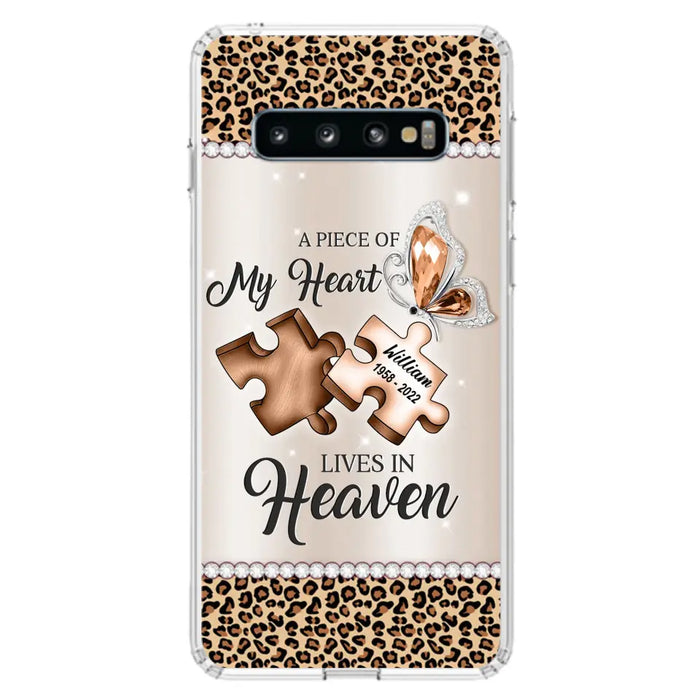 Custom Personalized Memorial Leopard Phone Case - Memorial Gift Idea for Family Member/ Father's Day/ Mother's Day - Case for iPhone/ Samsung - A Piece Of My Heart Lives In Heaven