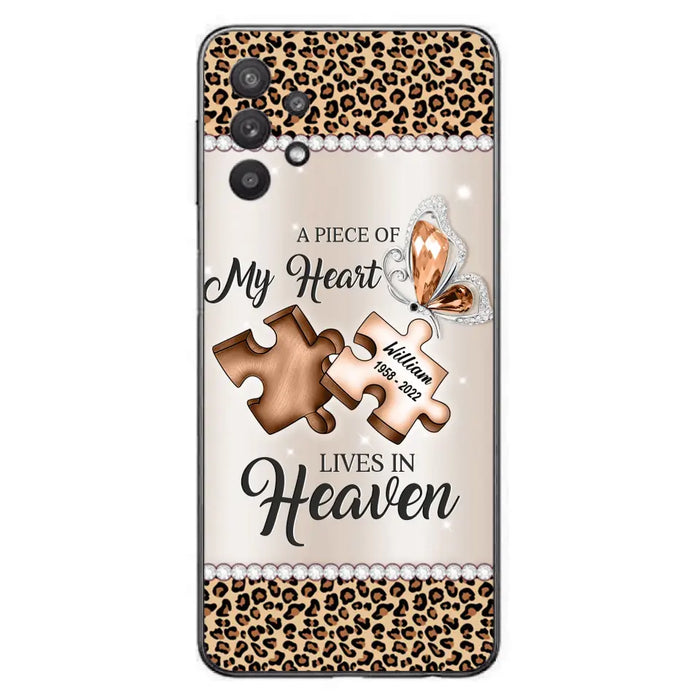 Custom Personalized Memorial Leopard Phone Case - Memorial Gift Idea for Family Member/ Father's Day/ Mother's Day - Case for iPhone/ Samsung - A Piece Of My Heart Lives In Heaven