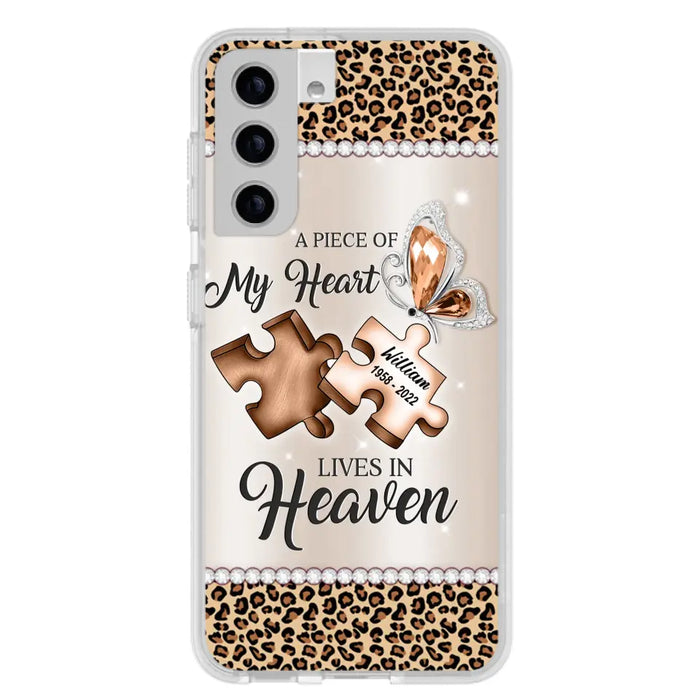 Custom Personalized Memorial Leopard Phone Case - Memorial Gift Idea for Family Member/ Father's Day/ Mother's Day - Case for iPhone/ Samsung - A Piece Of My Heart Lives In Heaven