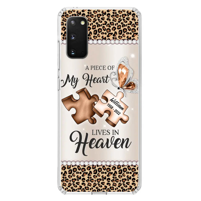 Custom Personalized Memorial Leopard Phone Case - Memorial Gift Idea for Family Member/ Father's Day/ Mother's Day - Case for iPhone/ Samsung - A Piece Of My Heart Lives In Heaven