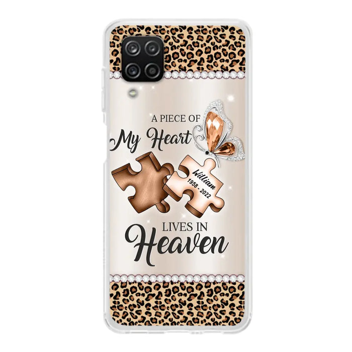 Custom Personalized Memorial Leopard Phone Case - Memorial Gift Idea for Family Member/ Father's Day/ Mother's Day - Case for iPhone/ Samsung - A Piece Of My Heart Lives In Heaven