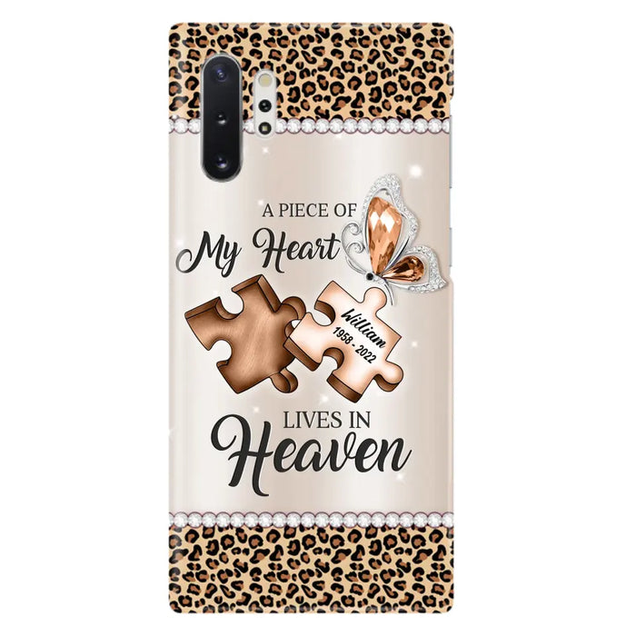 Custom Personalized Memorial Leopard Phone Case - Memorial Gift Idea for Family Member/ Father's Day/ Mother's Day - Case for iPhone/ Samsung - A Piece Of My Heart Lives In Heaven