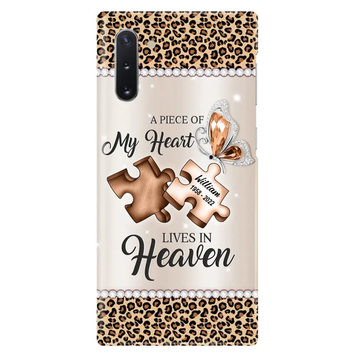 Custom Personalized Memorial Leopard Phone Case - Memorial Gift Idea for Family Member/ Father's Day/ Mother's Day - Case for iPhone/ Samsung - A Piece Of My Heart Lives In Heaven