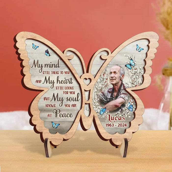 Custom Personalized Memorial Butterfly 2 Layered Wooden Art - Upload Photo - Gift Idea For Family Member/ Father's Day/ Mother's Day - My Mind Still Talks To You