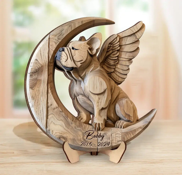 Custom Personalized French Bulldog Sitting On Moon 2 Layered Wooden Art - Gift Idea for Dog Owners