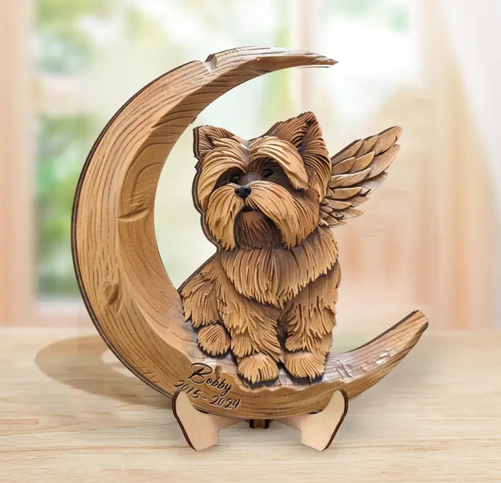 Custom Personalized Yorkshire Terrier Sitting On Moon 2 Layered Wooden Art - Gift Idea for Dog Owners