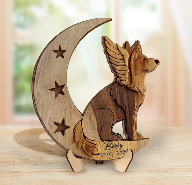 Personalized German Shepherd Sitting On Moon 2 Layered Wooden Art - Gift Idea for Dog Owners