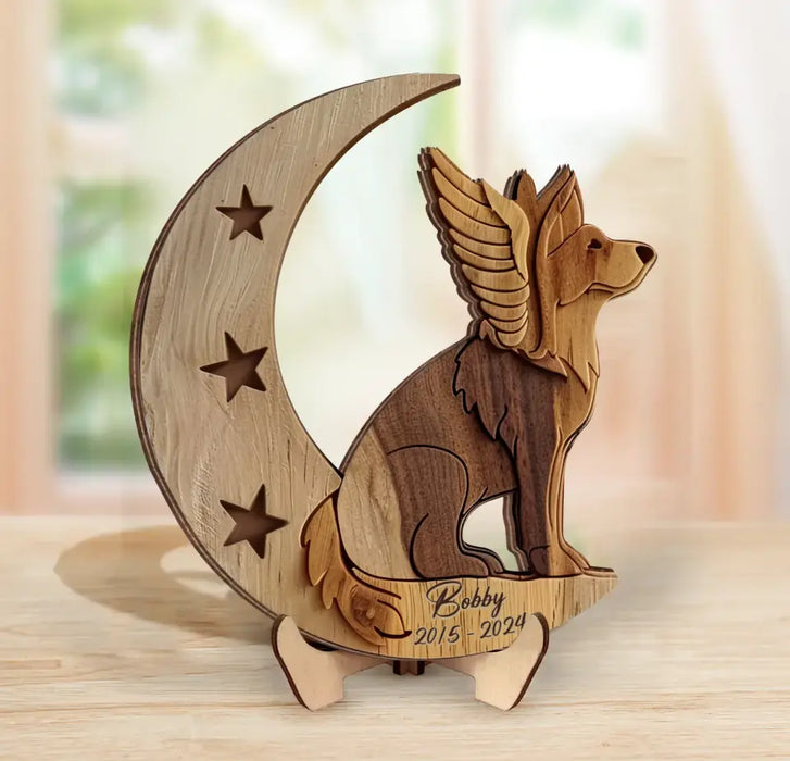 Custom Personalized German Shepherd Sitting On Moon 2 Layered Wooden Art - Gift Idea for Dog Owners