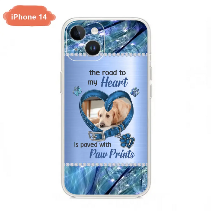 Custom Personalized Memorial Dog Collar Phone Case - Upload Photo - Memorial Gift Idea For Dog Owner - The Road To My Heart Is Paved With Paw Prints - Case for iPhone/ Samsung