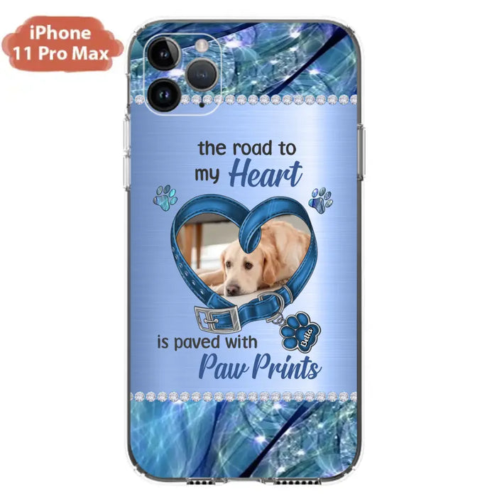 Custom Personalized Memorial Dog Collar Phone Case - Upload Photo - Memorial Gift Idea For Dog Owner - The Road To My Heart Is Paved With Paw Prints - Case for iPhone/ Samsung