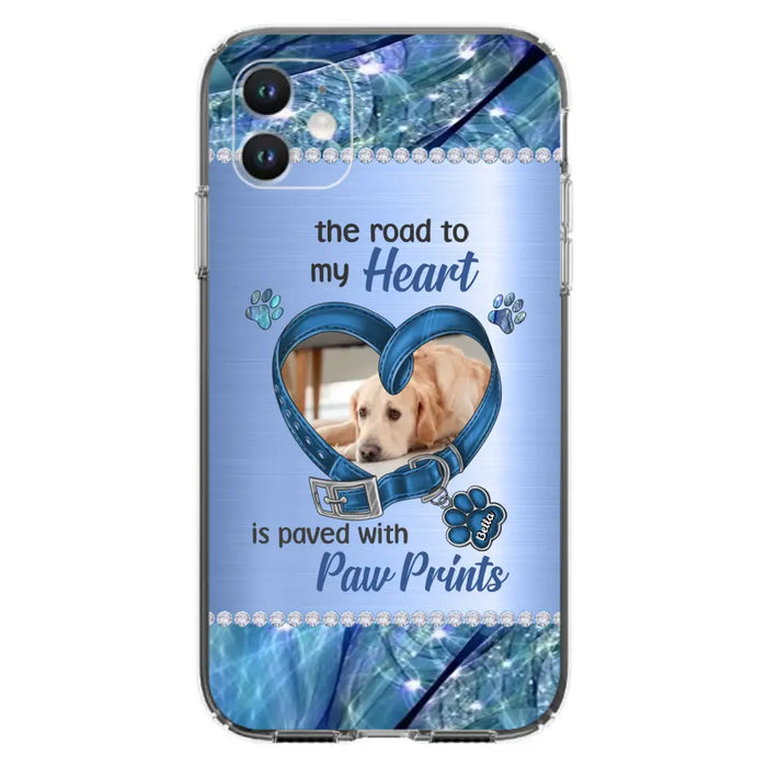 Custom Personalized Memorial Dog Collar Phone Case - Upload Photo - Memorial Gift Idea For Dog Owner - The Road To My Heart Is Paved With Paw Prints - Case for iPhone/ Samsung