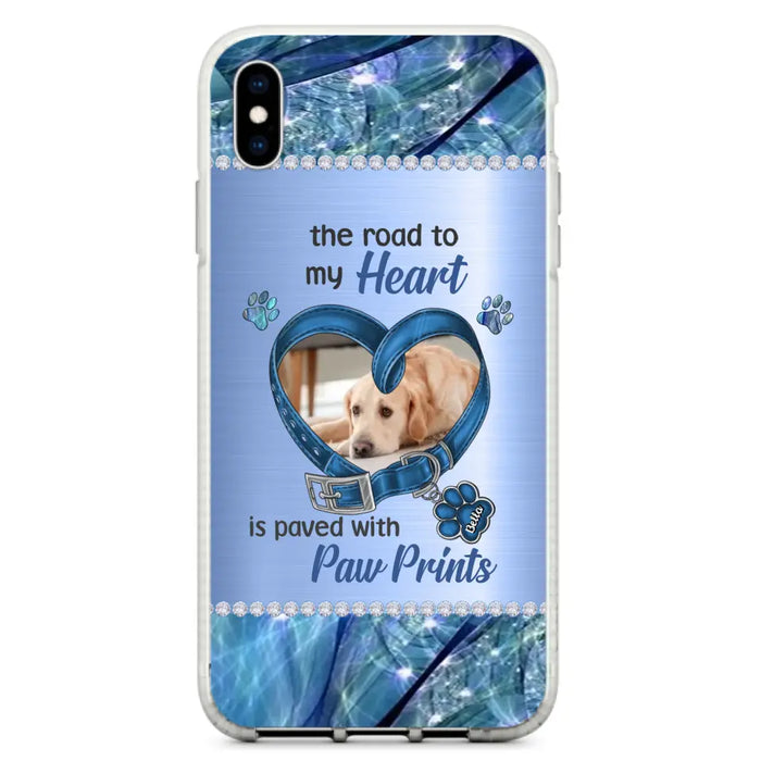 Custom Personalized Memorial Dog Collar Phone Case - Upload Photo - Memorial Gift Idea For Dog Owner - The Road To My Heart Is Paved With Paw Prints - Case for iPhone/ Samsung