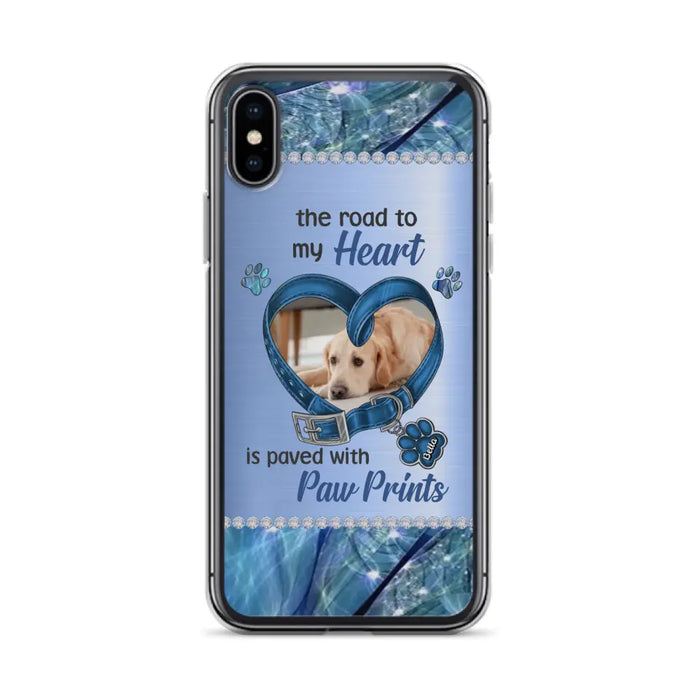 Custom Personalized Memorial Dog Collar Phone Case - Upload Photo - Memorial Gift Idea For Dog Owner - The Road To My Heart Is Paved With Paw Prints - Case for iPhone/ Samsung