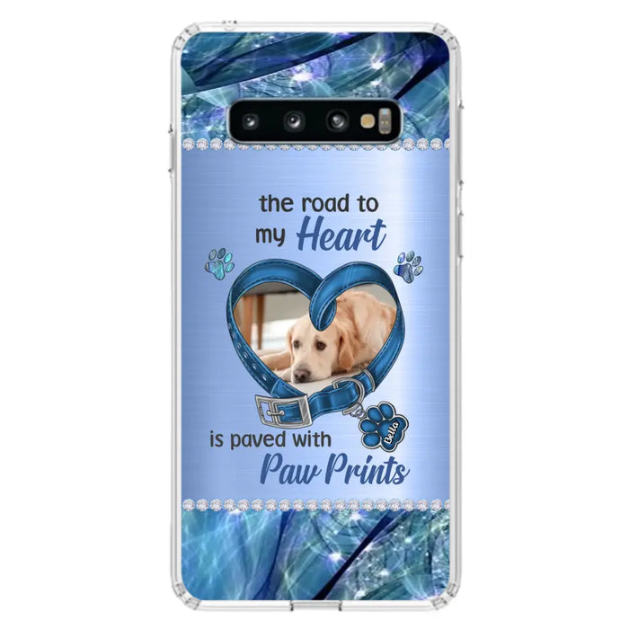 Custom Personalized Memorial Dog Collar Phone Case - Upload Photo - Memorial Gift Idea For Dog Owner - The Road To My Heart Is Paved With Paw Prints - Case for iPhone/ Samsung