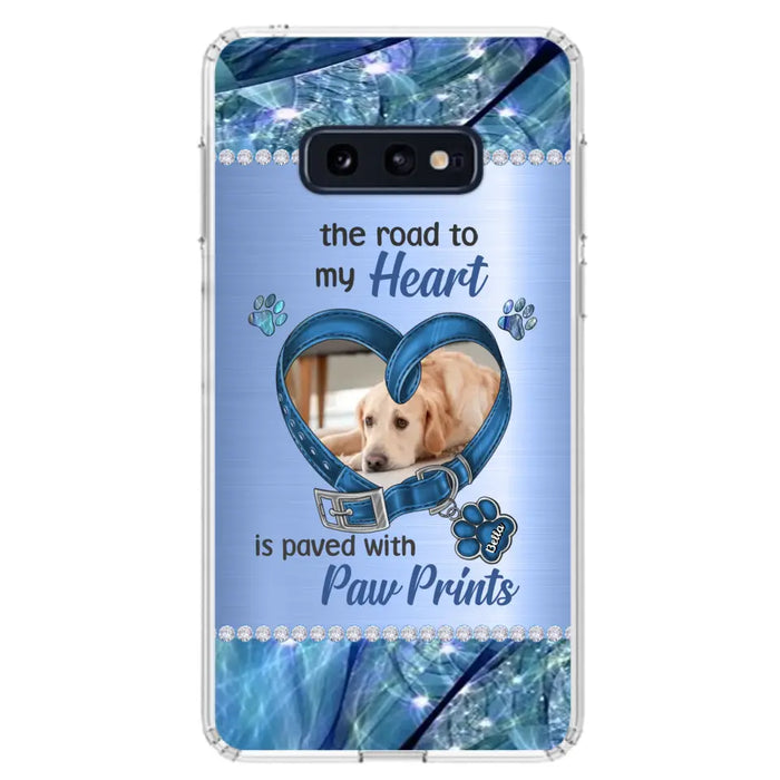 Custom Personalized Memorial Dog Collar Phone Case - Upload Photo - Memorial Gift Idea For Dog Owner - The Road To My Heart Is Paved With Paw Prints - Case for iPhone/ Samsung