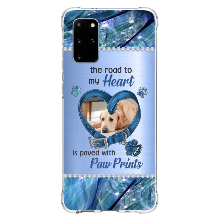 Custom Personalized Memorial Dog Collar Phone Case - Upload Photo - Memorial Gift Idea For Dog Owner - The Road To My Heart Is Paved With Paw Prints - Case for iPhone/ Samsung