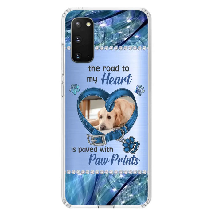 Custom Personalized Memorial Dog Collar Phone Case - Upload Photo - Memorial Gift Idea For Dog Owner - The Road To My Heart Is Paved With Paw Prints - Case for iPhone/ Samsung