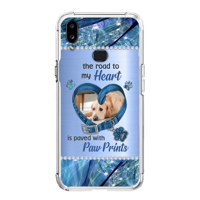 Custom Personalized Memorial Dog Collar Phone Case - Upload Photo - Memorial Gift Idea For Dog Owner - The Road To My Heart Is Paved With Paw Prints - Case for iPhone/ Samsung