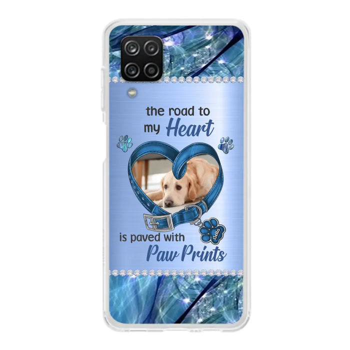 Custom Personalized Memorial Dog Collar Phone Case - Upload Photo - Memorial Gift Idea For Dog Owner - The Road To My Heart Is Paved With Paw Prints - Case for iPhone/ Samsung