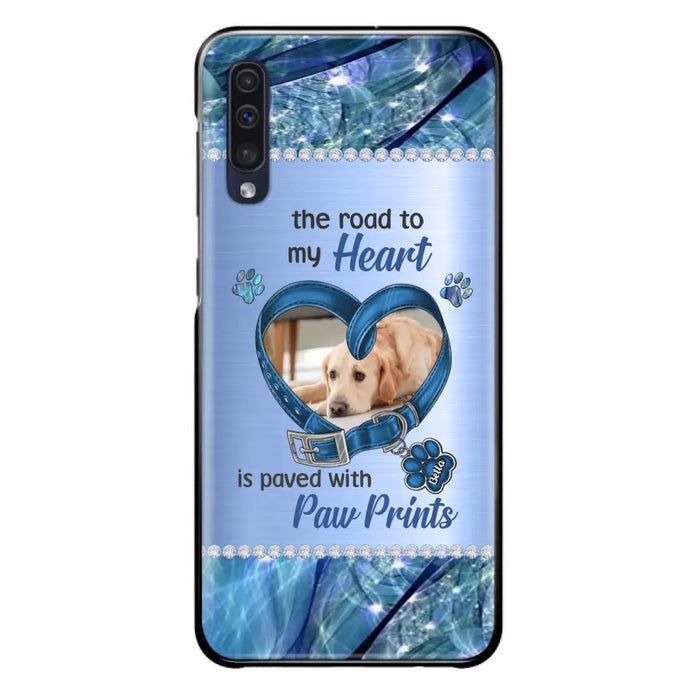 Custom Personalized Memorial Dog Collar Phone Case - Upload Photo - Memorial Gift Idea For Dog Owner - The Road To My Heart Is Paved With Paw Prints - Case for iPhone/ Samsung