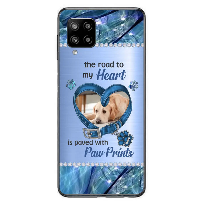 Custom Personalized Memorial Dog Collar Phone Case - Upload Photo - Memorial Gift Idea For Dog Owner - The Road To My Heart Is Paved With Paw Prints - Case for iPhone/ Samsung