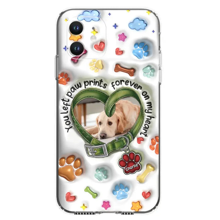 Custom Personalized Memorial Dog 3D Inflated Effect Phone Case - Upload Photo - Memorial Gift Idea - You Left Paw Prints Forever On My Heart - Case for iPhone/ Samsung