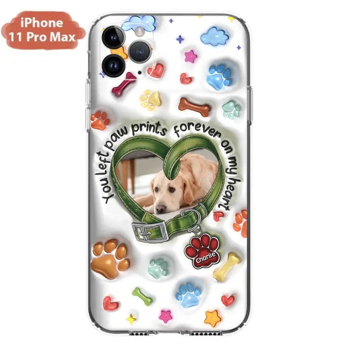 Custom Personalized Memorial Dog 3D Inflated Effect Phone Case - Upload Photo - Memorial Gift Idea - You Left Paw Prints Forever On My Heart - Case for iPhone/ Samsung