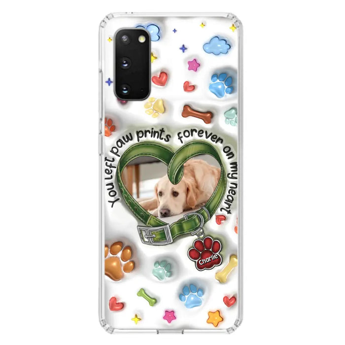 Custom Personalized Memorial Dog 3D Inflated Effect Phone Case - Upload Photo - Memorial Gift Idea - You Left Paw Prints Forever On My Heart - Case for iPhone/ Samsung