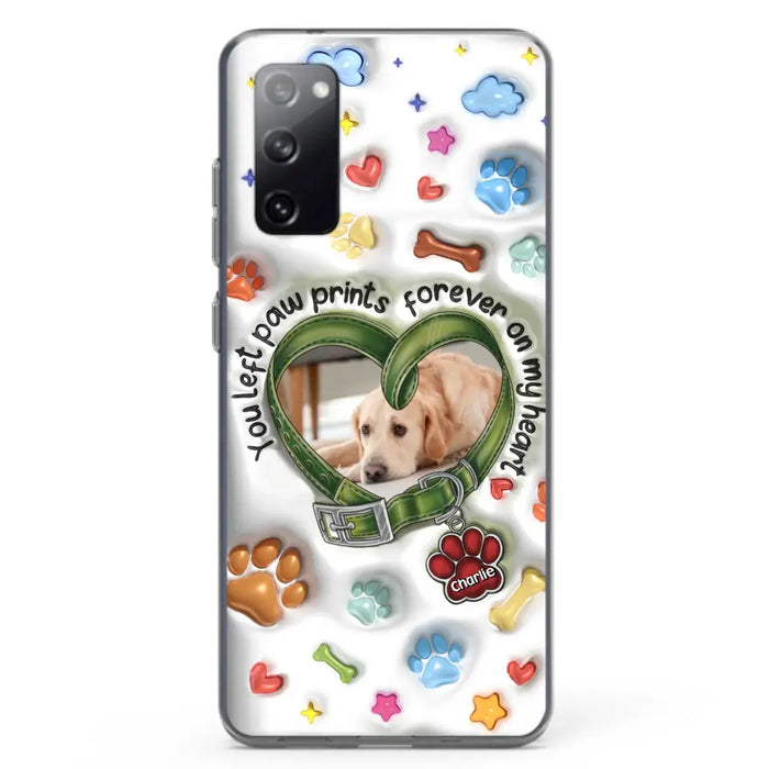 Custom Personalized Memorial Dog 3D Inflated Effect Phone Case - Upload Photo - Memorial Gift Idea - You Left Paw Prints Forever On My Heart - Case for iPhone/ Samsung