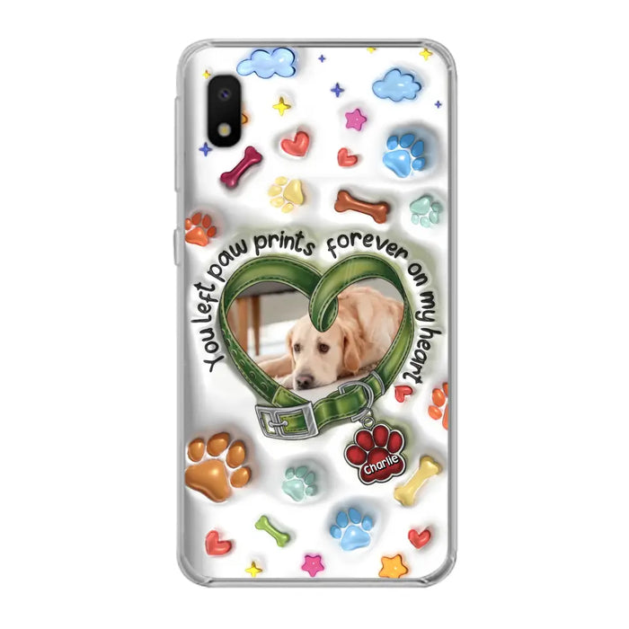 Custom Personalized Memorial Dog 3D Inflated Effect Phone Case - Upload Photo - Memorial Gift Idea - You Left Paw Prints Forever On My Heart - Case for iPhone/ Samsung