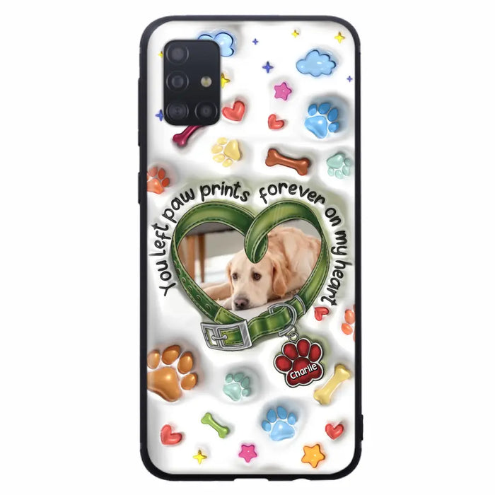 Custom Personalized Memorial Dog 3D Inflated Effect Phone Case - Upload Photo - Memorial Gift Idea - You Left Paw Prints Forever On My Heart - Case for iPhone/ Samsung