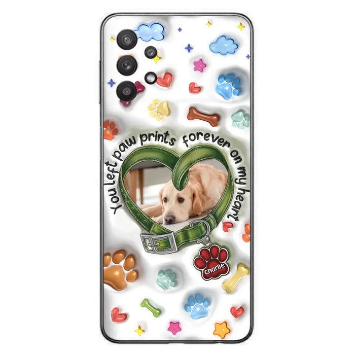 Custom Personalized Memorial Dog 3D Inflated Effect Phone Case - Upload Photo - Memorial Gift Idea - You Left Paw Prints Forever On My Heart - Case for iPhone/ Samsung