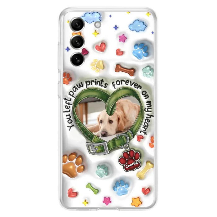 Custom Personalized Memorial Dog 3D Inflated Effect Phone Case - Upload Photo - Memorial Gift Idea - You Left Paw Prints Forever On My Heart - Case for iPhone/ Samsung