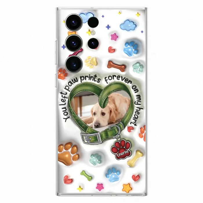 Custom Personalized Memorial Dog 3D Inflated Effect Phone Case - Upload Photo - Memorial Gift Idea - You Left Paw Prints Forever On My Heart - Case for iPhone/ Samsung