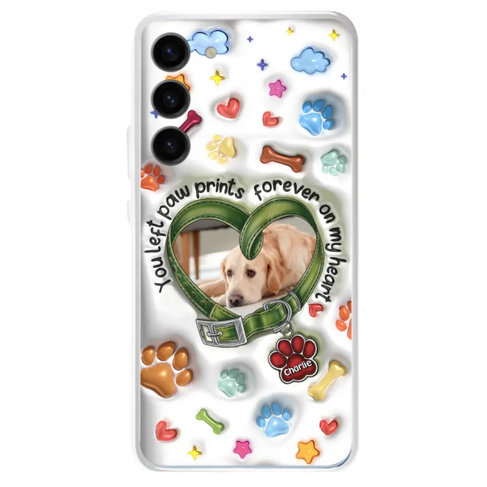 Custom Personalized Memorial Dog 3D Inflated Effect Phone Case - Upload Photo - Memorial Gift Idea - You Left Paw Prints Forever On My Heart - Case for iPhone/ Samsung