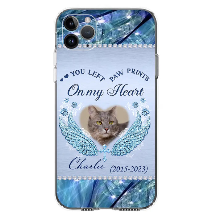 Custom Personalized Memorial Phone Case - Upload Photo - Memorial Gift Idea For Dog/ Cat Lover - You Left Paw Prints On My Heart - Case for iPhone/Samsung