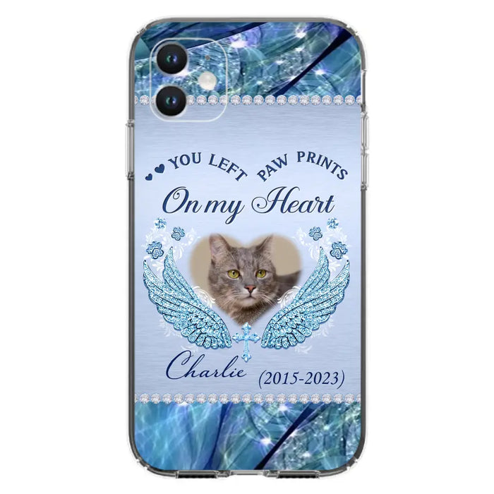 Custom Personalized Memorial Phone Case - Upload Photo - Memorial Gift Idea For Dog/ Cat Lover - You Left Paw Prints On My Heart - Case for iPhone/Samsung