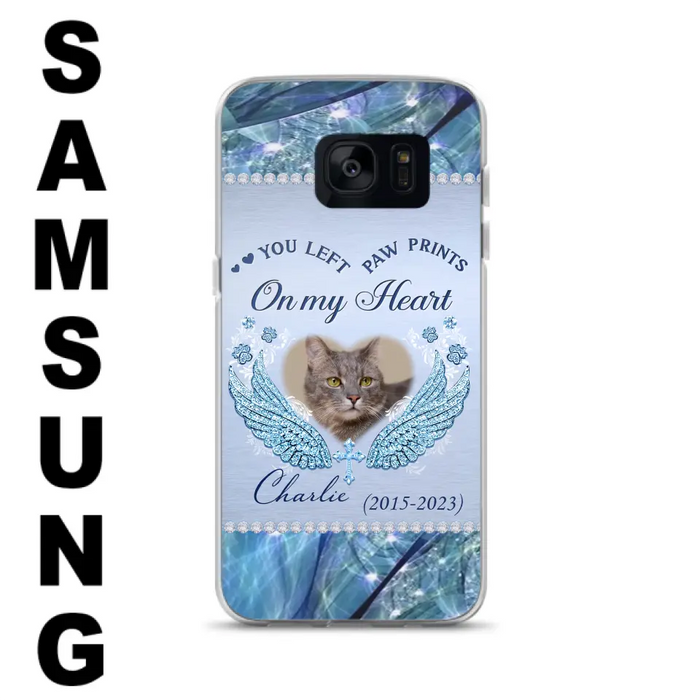 Custom Personalized Memorial Phone Case - Upload Photo - Memorial Gift Idea For Dog/ Cat Lover - You Left Paw Prints On My Heart - Case for iPhone/Samsung