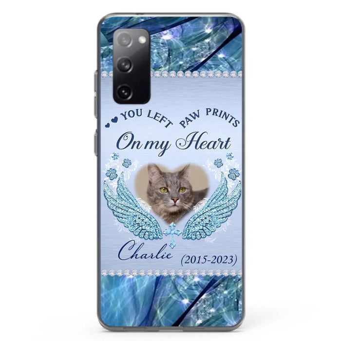 Custom Personalized Memorial Phone Case - Upload Photo - Memorial Gift Idea For Dog/ Cat Lover - You Left Paw Prints On My Heart - Case for iPhone/Samsung